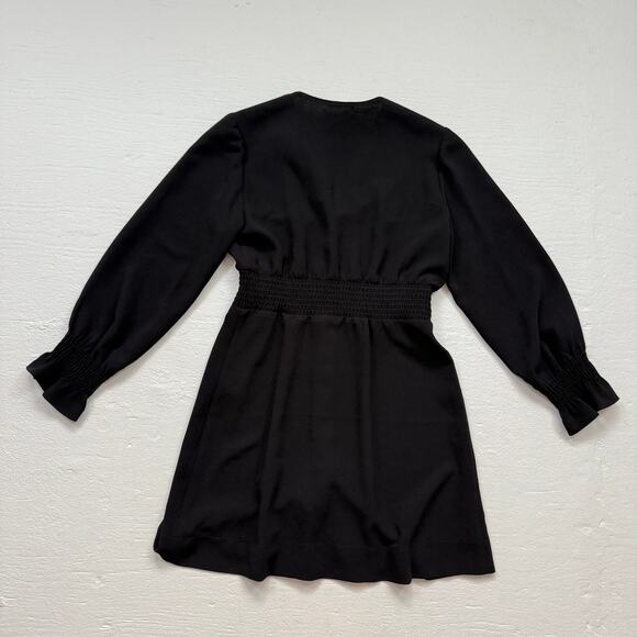 Sandro Paris Black Smocked Waist Button Down Mini Dress, Size Medium - Picture 8 of 8